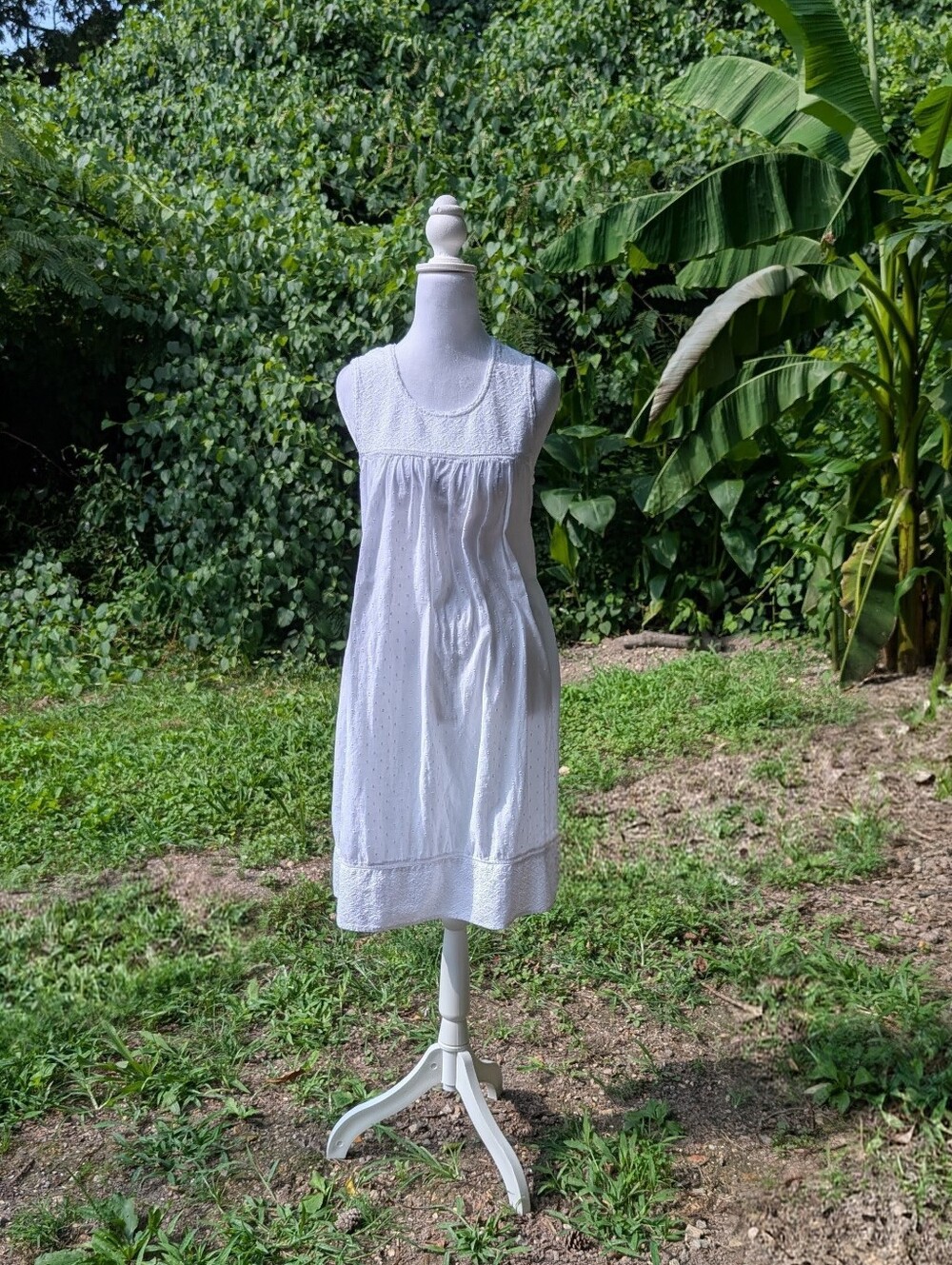 Shabby Chic White Cotton Embroidered Boho Cottagecore Dress M